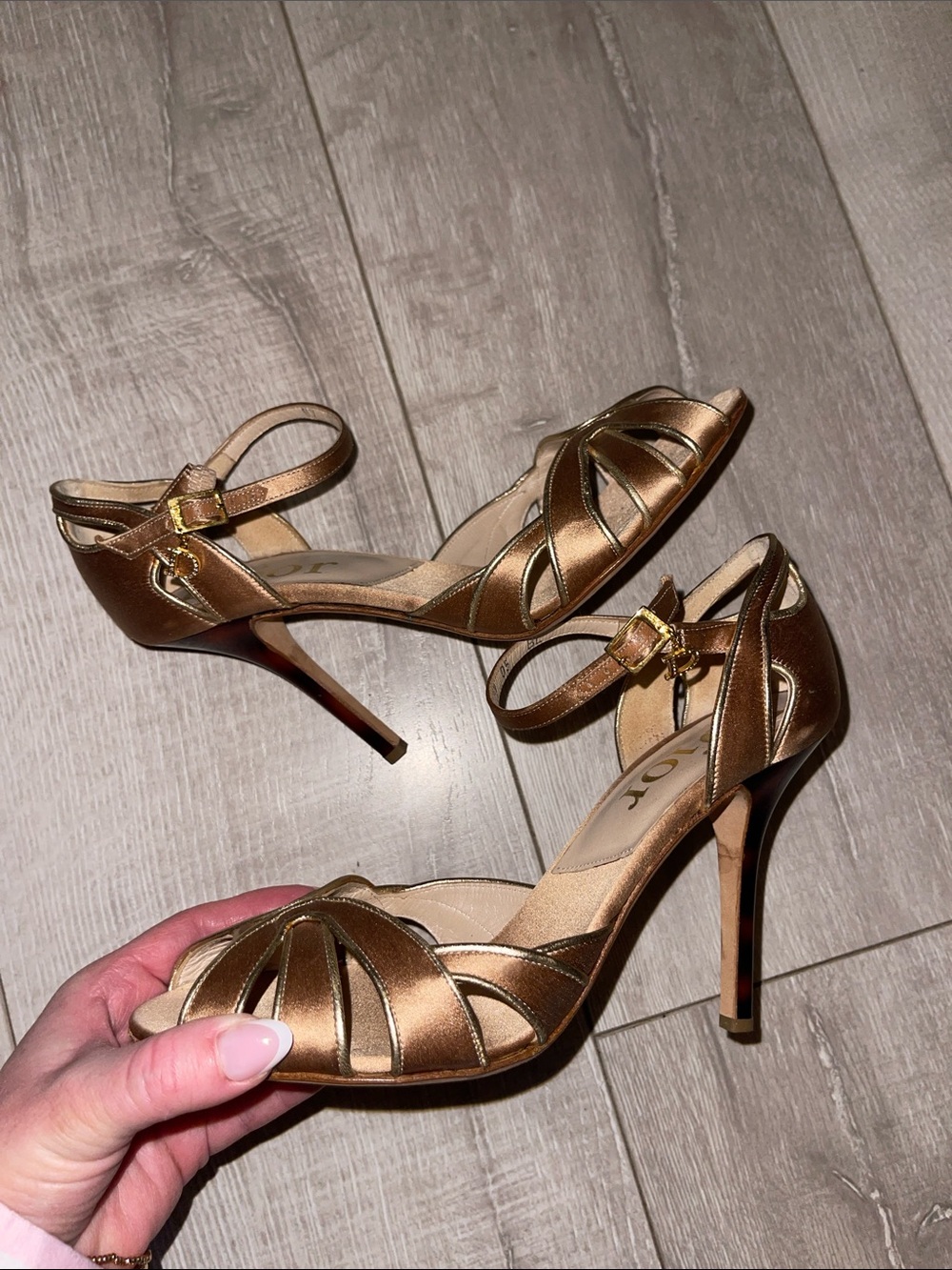 CHRISTIAN DIOR VTG Authentic Metallic Tan Dior Charm Strappy Heel Sandal - Picture 15 of 16